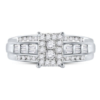 Load image into Gallery viewer, 10kt White Gold Womens Round Diamond Cluster Bridal Wedding Engagement Ring 1/2 Cttw
