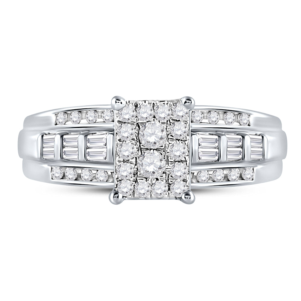 10kt White Gold Womens Round Diamond Cluster Bridal Wedding Engagement Ring 1/2 Cttw