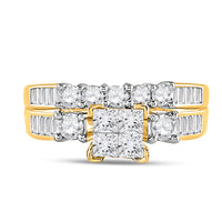 Load image into Gallery viewer, 10kt Yellow Gold Womens Princess Diamond Cluster Bridal Wedding Engagement Ring Band Set 7/8 Cttw
