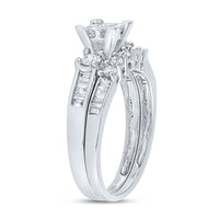Load image into Gallery viewer, 14kt White Gold Womens Princess Diamond Bridal Wedding Engagement Ring Band Set 7/8 Cttw
