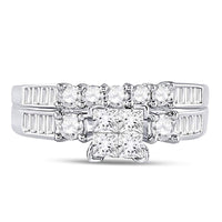 Load image into Gallery viewer, 10kt White Gold Womens Princess Diamond Bridal Wedding Engagement Ring Band Set 7/8 Cttw
