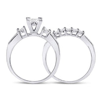 Load image into Gallery viewer, 10kt White Gold Womens Princess Diamond Bridal Wedding Engagement Ring Band Set 7/8 Cttw
