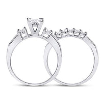 Load image into Gallery viewer, 10kt White Gold Womens Princess Diamond Bridal Wedding Engagement Ring Band Set 7/8 Cttw
