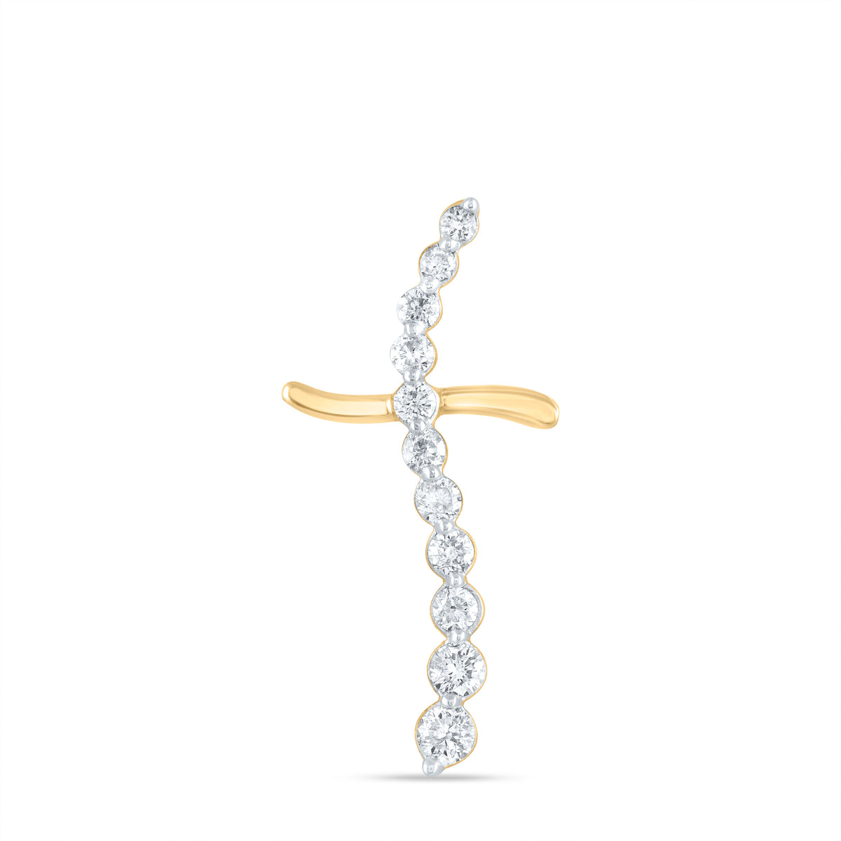 10kt Yellow Gold Womens Round Diamond Curved Cross Faith Pendant 1/4 Cttw