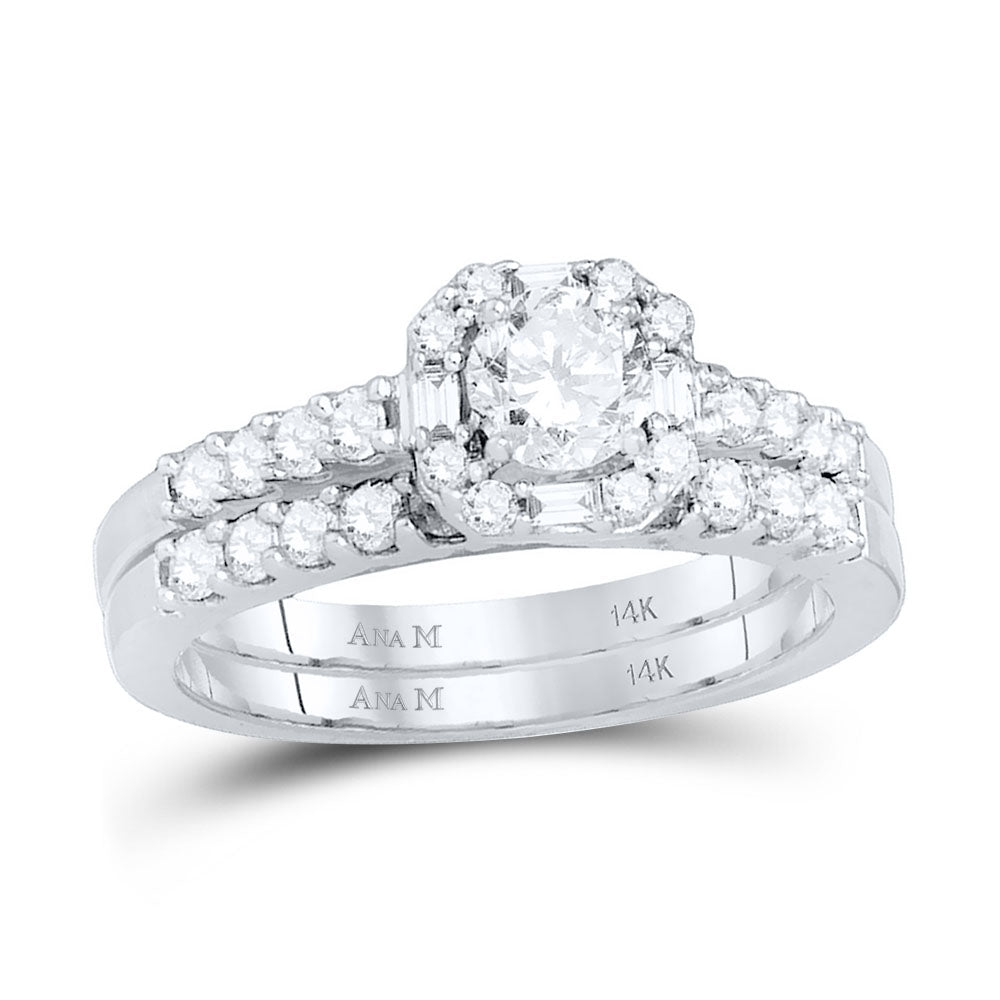 14kt White Gold Womens Round Diamond Bridal Wedding Engagement Ring Band Set 1.00 Cttw