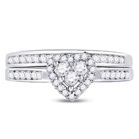 Load image into Gallery viewer, 14kt White Gold Womens Diamond Heart Bridal Wedding Engagement Ring Band Set 1/2 Cttw
