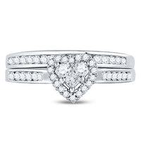 Load image into Gallery viewer, 10kt White Gold Womens Diamond Heart Bridal Wedding Engagement Ring Band Set 1/2 Cttw
