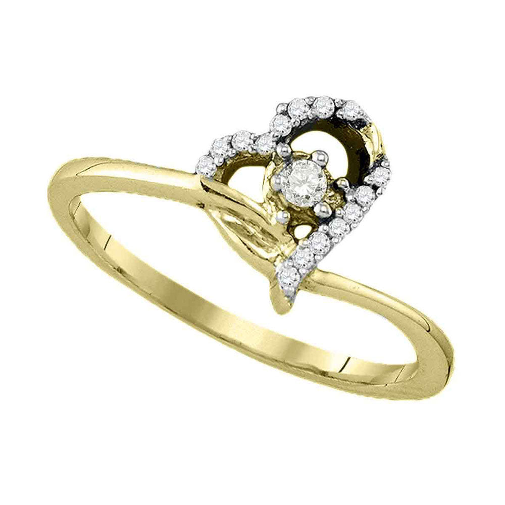 10k Yellow Gold Round Diamond Womens Heart Promise Bridal Engagement Ring 1/10 Cttw