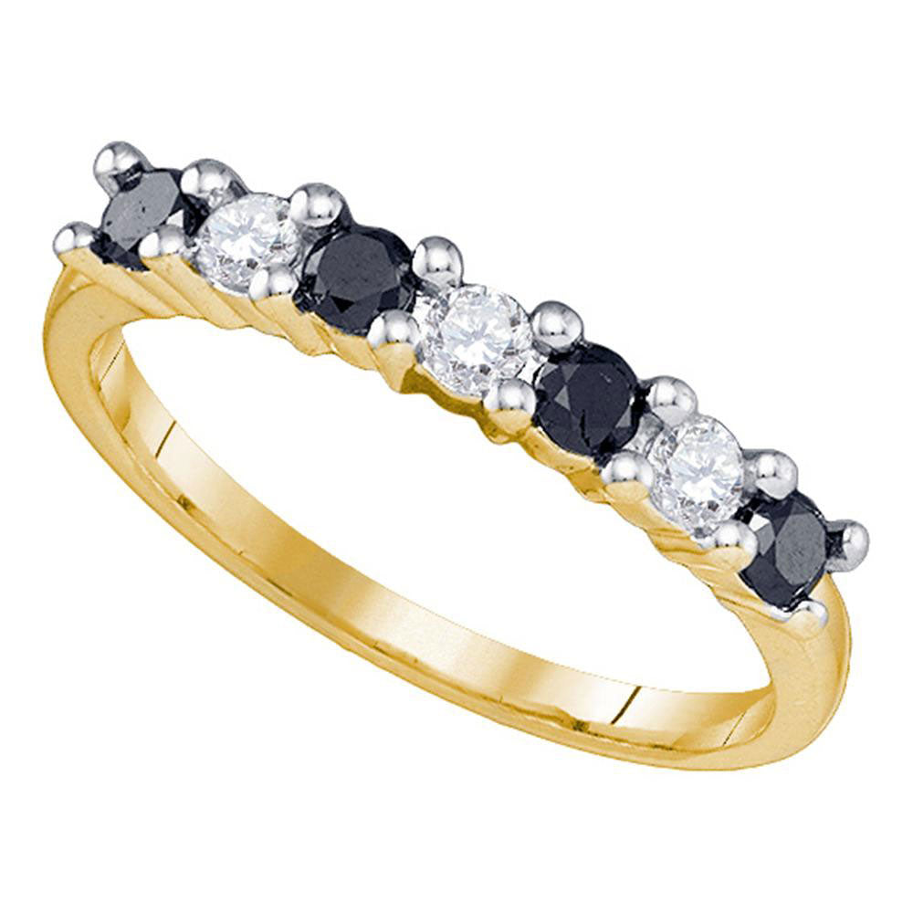 10k Yellow Gold Womens Black Color Enhanced Round Diamond Wedding Anniversary Band 1/2 Cttw