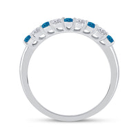 Load image into Gallery viewer, 10kt White Gold Womens Round Blue Color Enhanced Diamond Wedding Band Ring 1/2 Cttw
