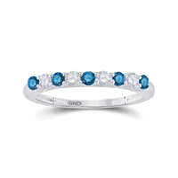 Load image into Gallery viewer, 10kt White Gold Womens Round Blue Color Enhanced Diamond Wedding Band Ring 1/2 Cttw
