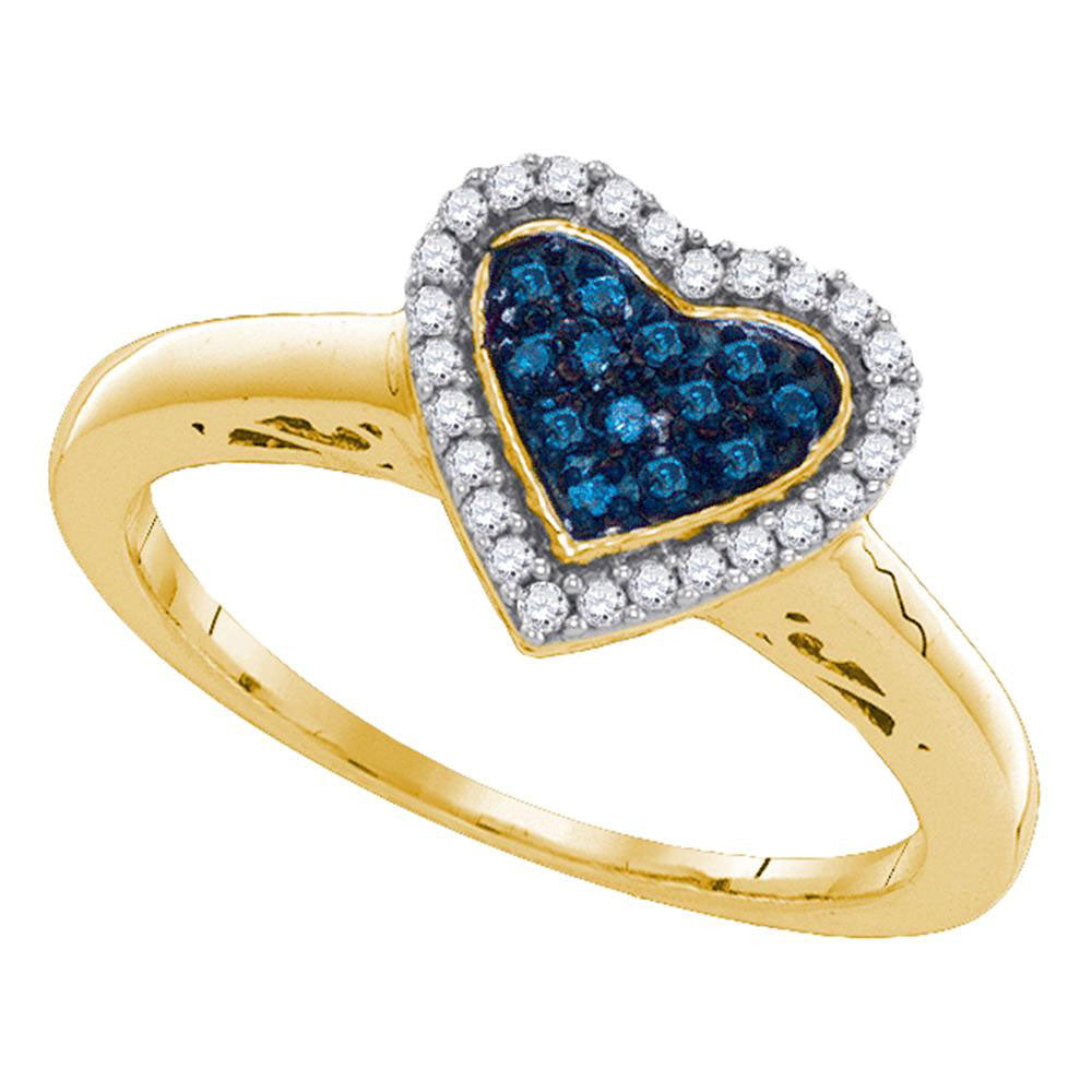 Sterling Silver Womens Round Blue Color Enhanced Diamond Heart Ring 1/5 Cttw
