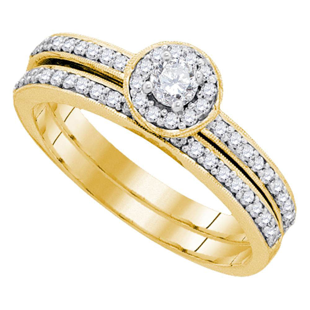 10kt Yellow Gold Womens Round Diamond Bridal Wedding Engagement Ring Band Set 1/2 Cttw