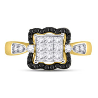 Load image into Gallery viewer, 10kt Yellow Gold Womens Round Black Color Enhanced Diamond Cluster Ring 3/4 Cttw
