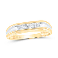 Load image into Gallery viewer, 10kt Yellow Gold Mens Round Diamond Single Row Two-tone Wedding Band Ring 1/8 Cttw

