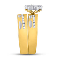Load image into Gallery viewer, 14kt Yellow Gold His &amp; Hers Round Diamond Cluster Matching Bridal Wedding Ring Band Set 3/4 Cttw
