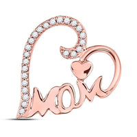 Load image into Gallery viewer, 10kt Rose Gold Womens Round Diamond Mom Mother Heart Pendant 1/8 Cttw
