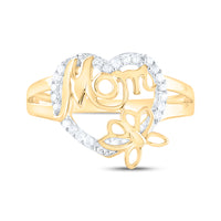 Load image into Gallery viewer, 10kt Yellow Gold Womens Round Diamond Mom Mother Heart Butterfly Ring 1/6 Cttw
