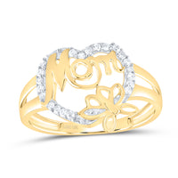 Load image into Gallery viewer, 10kt Yellow Gold Womens Round Diamond Mom Mother Heart Butterfly Ring 1/6 Cttw
