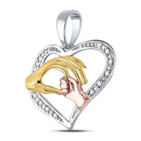 Load image into Gallery viewer, 10kt Tri-Tone Gold Womens Round Diamond Mom Mother Child Hands Pendant 1/12 Cttw
