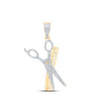 Load image into Gallery viewer, 10kt Yellow Gold Mens Round Diamond Scissors Comb Barber Charm Pendant 3/4 Cttw
