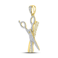 Load image into Gallery viewer, 10kt Yellow Gold Mens Round Diamond Scissors Comb Barber Charm Pendant 3/4 Cttw
