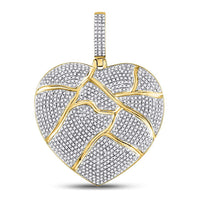 Load image into Gallery viewer, 10kt Yellow Gold Mens Round Diamond Fractured Broken Heart Charm Pendant 1-1/2 Cttw
