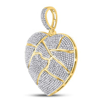 Load image into Gallery viewer, 10kt Yellow Gold Mens Round Diamond Fractured Broken Heart Charm Pendant 1-1/2 Cttw
