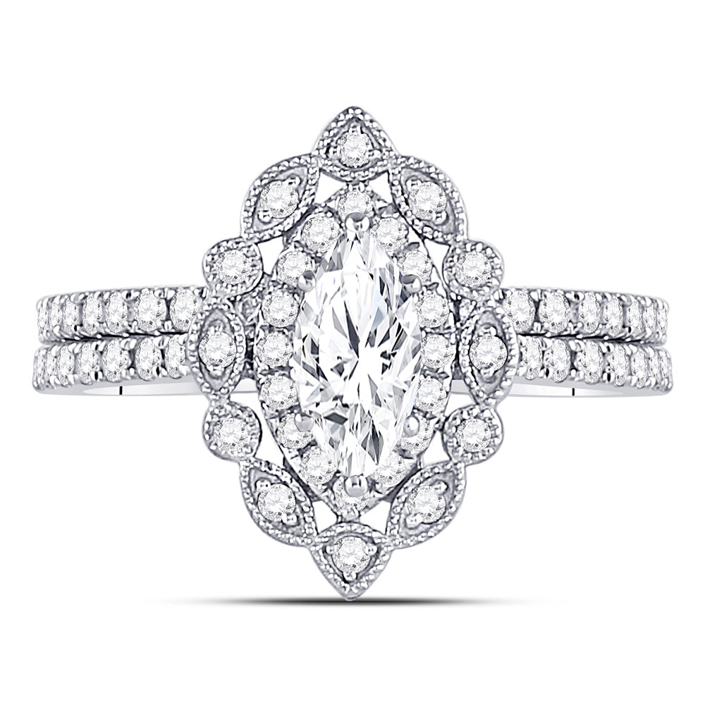 14kt White Gold Womens Marquise Diamond Bridal Wedding Engagement Ring Band Set 1-1/4 Cttw (Certified)