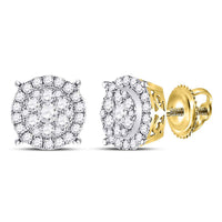 Load image into Gallery viewer, 14kt Yellow Gold Womens Round Diamond Halo Cluster Earrings 3/8 Cttw
