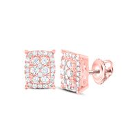 Load image into Gallery viewer, 14kt Rose Gold Womens Round Diamond Rectangular Cluster Earrings 1/4 Cttw
