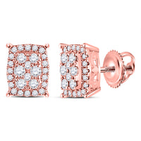 Load image into Gallery viewer, 14kt Rose Gold Womens Round Diamond Rectangular Cluster Earrings 1/4 Cttw

