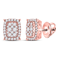 Load image into Gallery viewer, 14kt Rose Gold Womens Round Diamond Rectangular Cluster Earrings 1/2 Cttw
