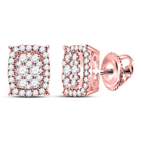 Load image into Gallery viewer, 14kt Rose Gold Womens Round Diamond Rectangular Cluster Earrings 1/2 Cttw
