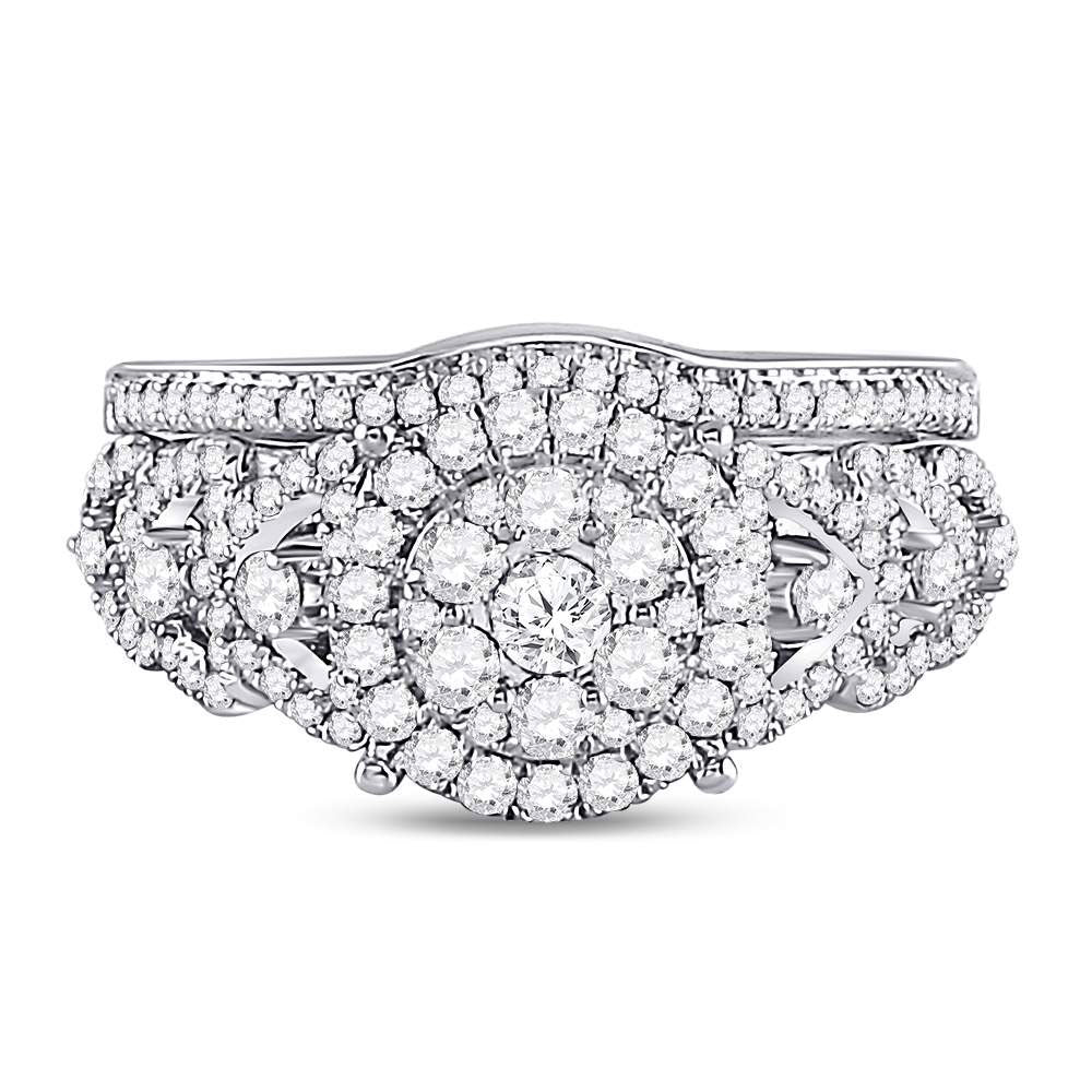14kt White Gold Womens Round Diamond Bridal Wedding Engagement Ring Band Set 1.00 Cttw