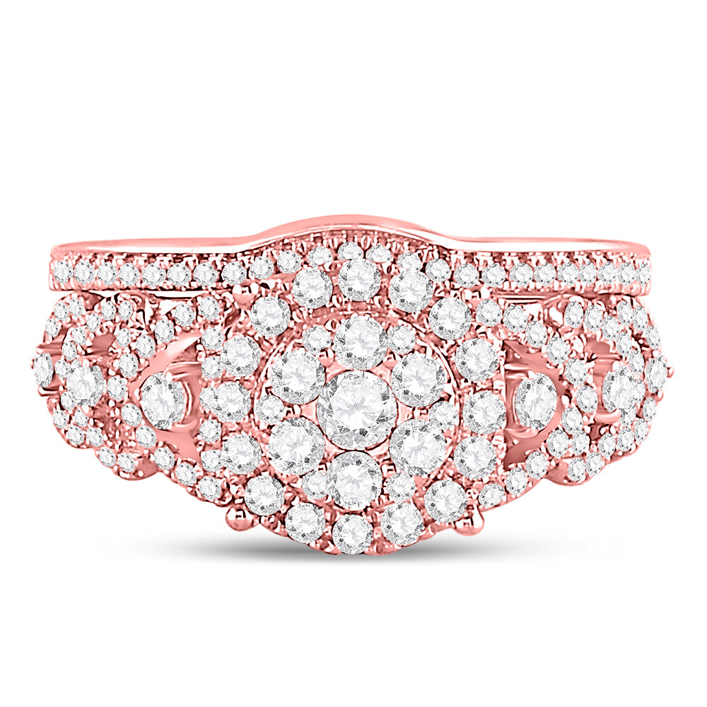 14kt Rose Gold Womens Round Diamond Bridal Wedding Engagement Ring Band Set 1.00 Cttw