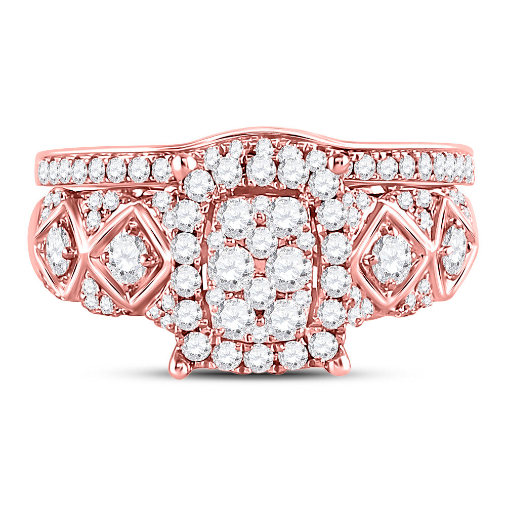 14kt Rose Gold Womens Round Diamond Vintage-inspired Bridal Wedding Engagement Ring Band Set 1.00 Cttw