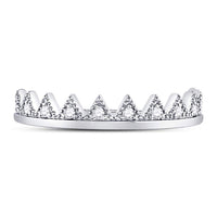 Load image into Gallery viewer, 10kt White Gold Womens Round Diamond Beaded Chevron Stackable Band Ring 1/10 Cttw
