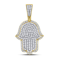 Load image into Gallery viewer, 10kt Yellow Gold Mens Round Diamond Hamsa Charm Pendant 1-1/4 Cttw
