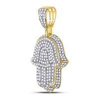 Load image into Gallery viewer, 10kt Yellow Gold Mens Round Diamond Hamsa Charm Pendant 1-1/4 Cttw
