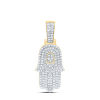 Load image into Gallery viewer, 10kt Yellow Gold Mens Round Diamond Hamsa Charm Pendant 1/2 Cttw
