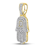 Load image into Gallery viewer, 10kt Yellow Gold Mens Round Diamond Hamsa Charm Pendant 1/2 Cttw
