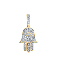 Load image into Gallery viewer, 10kt Yellow Gold Mens Round Diamond Hamsa Eye Fatima Charm Pendant 1/4 Cttw
