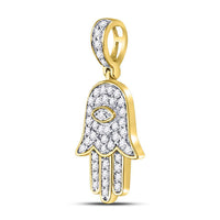 Load image into Gallery viewer, 10kt Yellow Gold Mens Round Diamond Hamsa Eye Fatima Charm Pendant 1/4 Cttw
