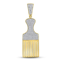 Load image into Gallery viewer, 10kt Yellow Gold Mens Round Diamond Afro Hair Pick Charm Pendant 1/2 Cttw

