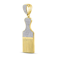 Load image into Gallery viewer, 10kt Yellow Gold Mens Round Diamond Afro Hair Pick Charm Pendant 1/2 Cttw

