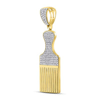 Load image into Gallery viewer, 10kt Yellow Gold Mens Round Diamond Afro Hair Pick Charm Pendant 1/2 Cttw

