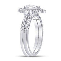 Load image into Gallery viewer, 14kt White Gold Womens Pear Diamond Milgrain Bridal Wedding Ring Band Set 1-1/3 Cttw
