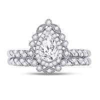Load image into Gallery viewer, 14kt White Gold Womens Pear Diamond Milgrain Bridal Wedding Ring Band Set 1-1/3 Cttw
