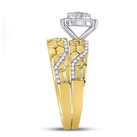 Load image into Gallery viewer, 10kt Yellow Gold His &amp; Hers Round Diamond Cluster Matching Nugget Bridal Wedding Ring Set 3/8 Cttw
